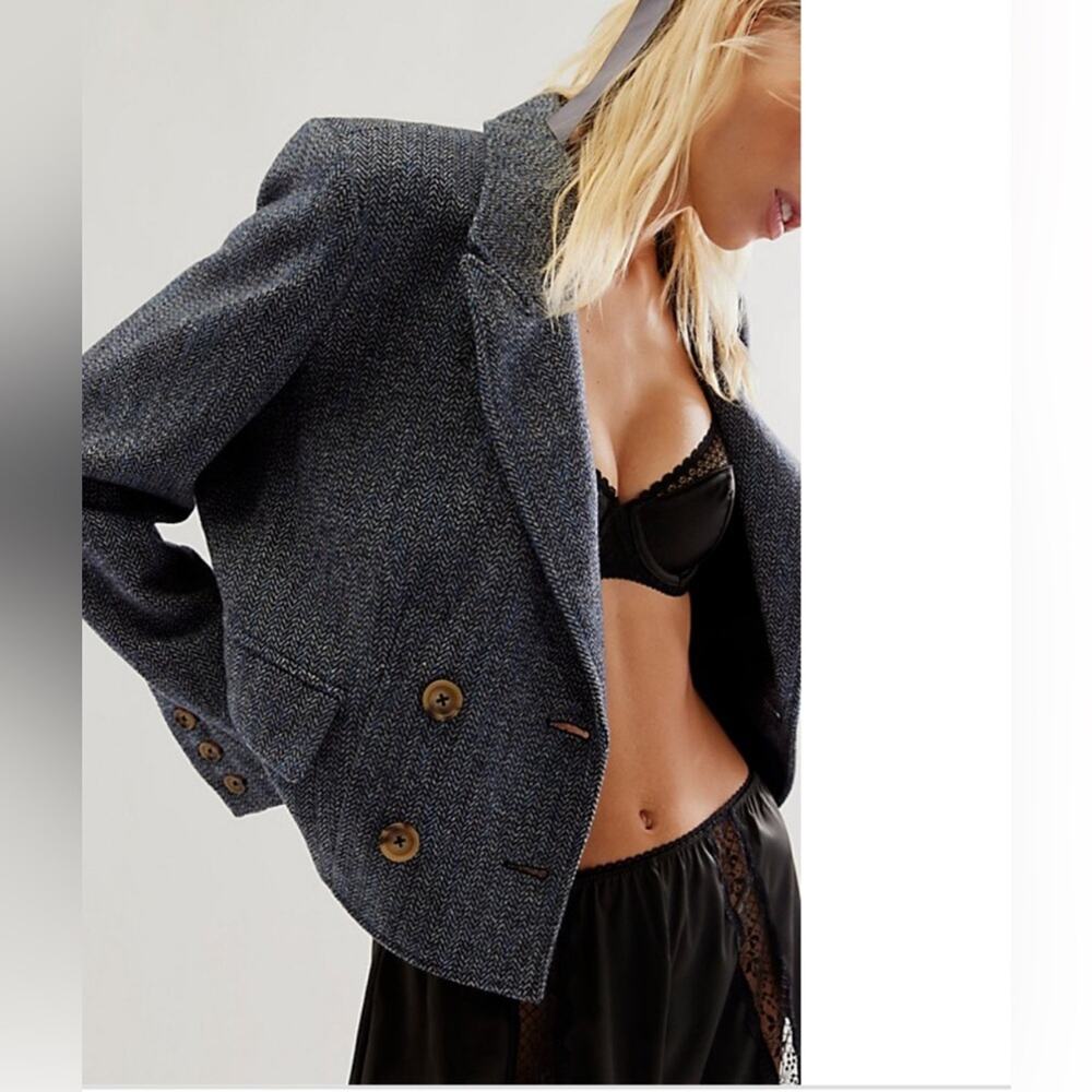 Free People Tailored Heritage Blazer by Free People, Blue Combo in size L